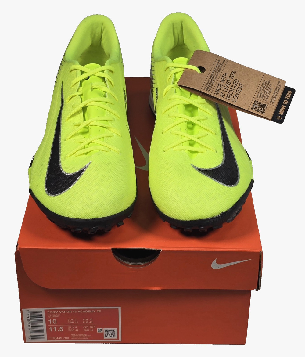 Nike Zoom Vapor 16 Academy TF Men 10, W 11.5 Volt Black Soccer Shoes FQ8449-700